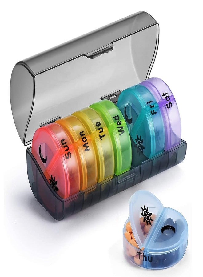 ZIBUYU® Medicine Organizer Box, Rainbow Color Plastic Dual Compartment Pill Box, Weekly Day & Night Medicine Box for Travel for Pills, Tablets, Supplyments - Image 1